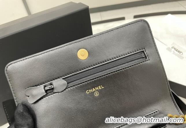 Top Quality Chanel Lambskin Boy Chanel Wallet On Chain Bag WOC AP7062 Black/Gold 2024