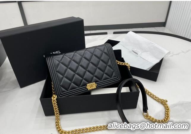 Top Quality Chanel Lambskin Boy Chanel Wallet On Chain Bag WOC AP7062 Black/Gold 2024