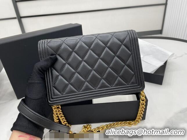 Top Quality Chanel Lambskin Boy Chanel Wallet On Chain Bag WOC AP7062 Black/Gold 2024