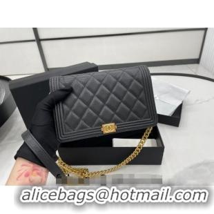 Cheapest Chanel Grained Calfskin Boy Chanel Wallet On Chain Bag WOC AP7063 Black/Gold 2024