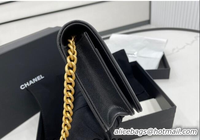 Cheapest Chanel Grained Calfskin Boy Chanel Wallet On Chain Bag WOC AP7063 Black/Gold 2024