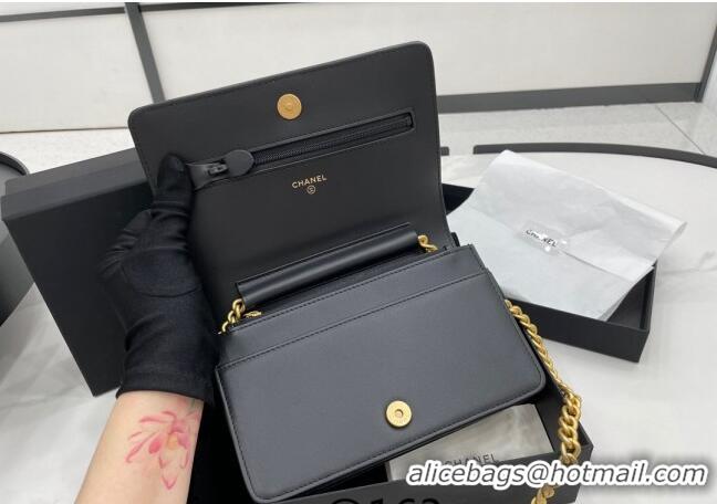 Cheapest Chanel Grained Calfskin Boy Chanel Wallet On Chain Bag WOC AP7063 Black/Gold 2024