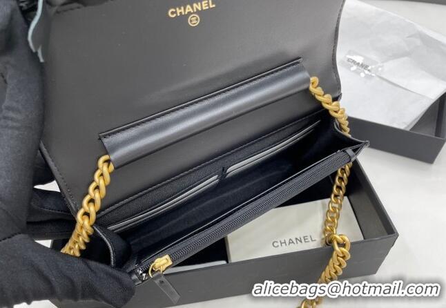 Cheapest Chanel Grained Calfskin Boy Chanel Wallet On Chain Bag WOC AP7063 Black/Gold 2024