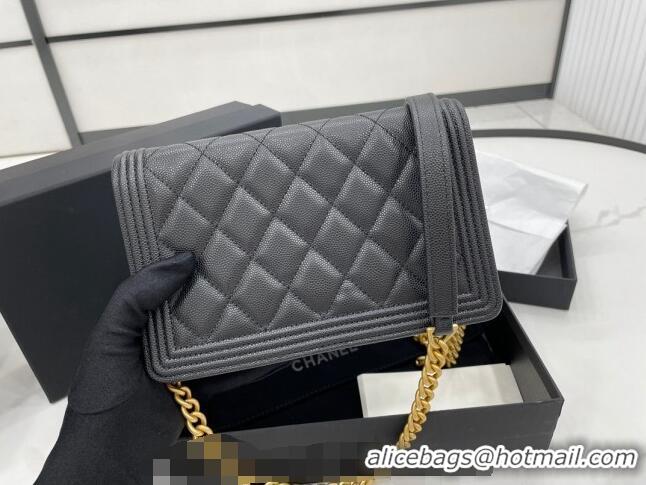 Cheapest Chanel Grained Calfskin Boy Chanel Wallet On Chain Bag WOC AP7063 Black/Gold 2024