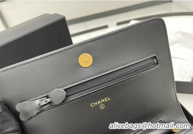 Cheapest Chanel Grained Calfskin Boy Chanel Wallet On Chain Bag WOC AP7063 Black/Gold 2024