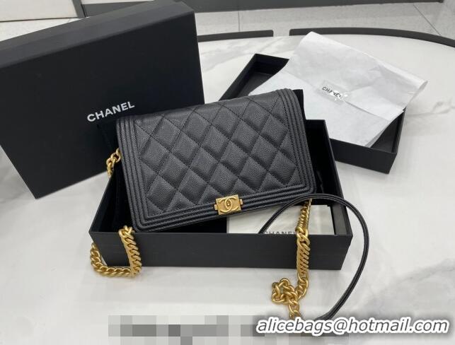 Cheapest Chanel Grained Calfskin Boy Chanel Wallet On Chain Bag WOC AP7063 Black/Gold 2024