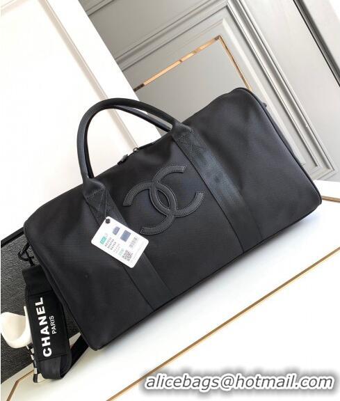 New Cheap Chanel Nylon Duffle Travel Bag AS3533 Black 2024