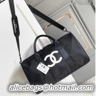 Buy Classic Chanel Nylon Duffle Travel bag AS3533 Black/White 2024