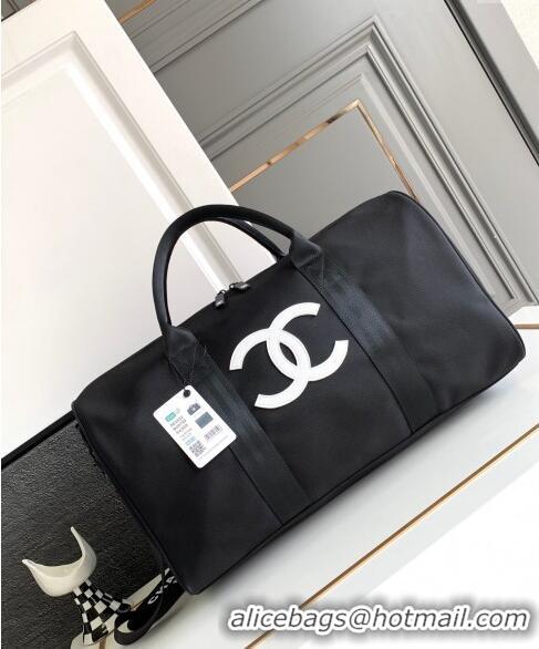 Buy Classic Chanel Nylon Duffle Travel bag AS3533 Black/White 2024