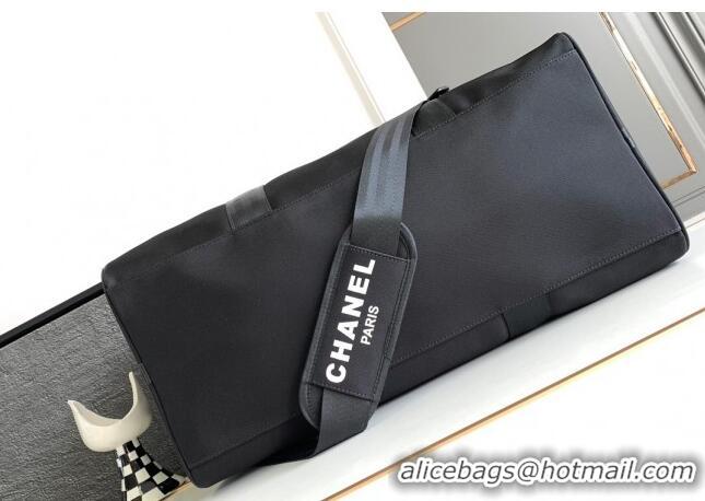 Buy Classic Chanel Nylon Duffle Travel bag AS3533 Black/White 2024