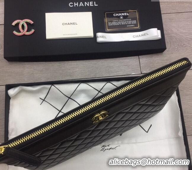 Elegant Inexpensive Chanel Quilted Lambskin Pouch 9823 Black 2024