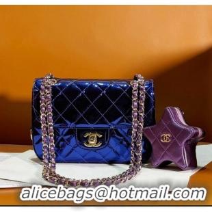 Best Price Chanel Mirror Calfskin Mini Flap Bag & Star Coin Purse AS4646 Purple 2023