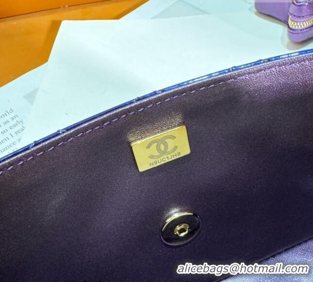 Best Price Chanel Mirror Calfskin Mini Flap Bag & Star Coin Purse AS4646 Purple 2023