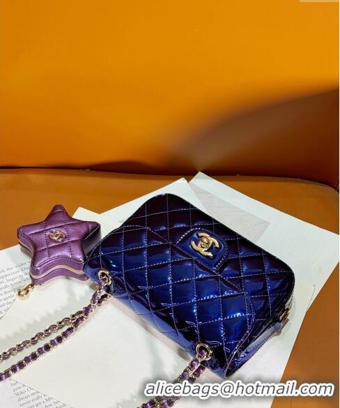 Best Price Chanel Mirror Calfskin Mini Flap Bag & Star Coin Purse AS4646 Purple 2023