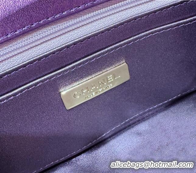 Best Price Chanel Mirror Calfskin Mini Flap Bag & Star Coin Purse AS4646 Purple 2023