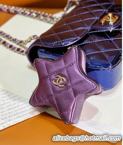 Best Price Chanel Mirror Calfskin Mini Flap Bag & Star Coin Purse AS4646 Purple 2023