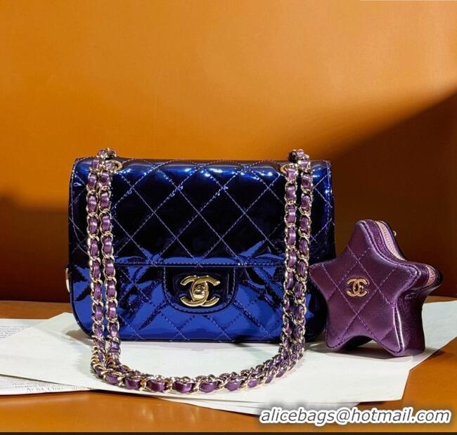 Best Price Chanel Mirror Calfskin Mini Flap Bag & Star Coin Purse AS4646 Purple 2023