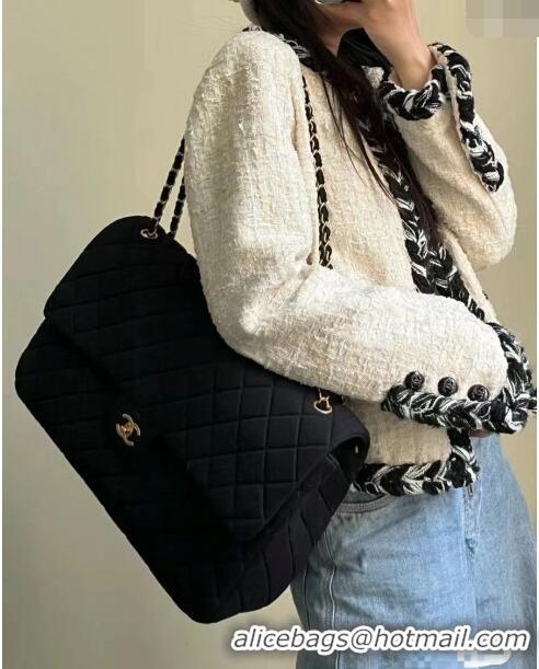 Market Sells Chanel XXL Airline Travel Flap Bag in Knit Fabric A4661 Black 2024