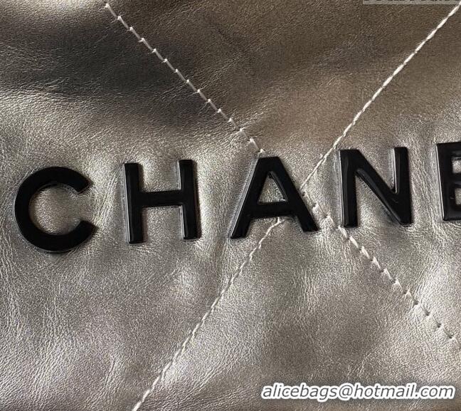 New Release Creation Chanel 22 Metallic Shaded Calfskin Mini Shopping Bag AS3980 Black/Silver 2024