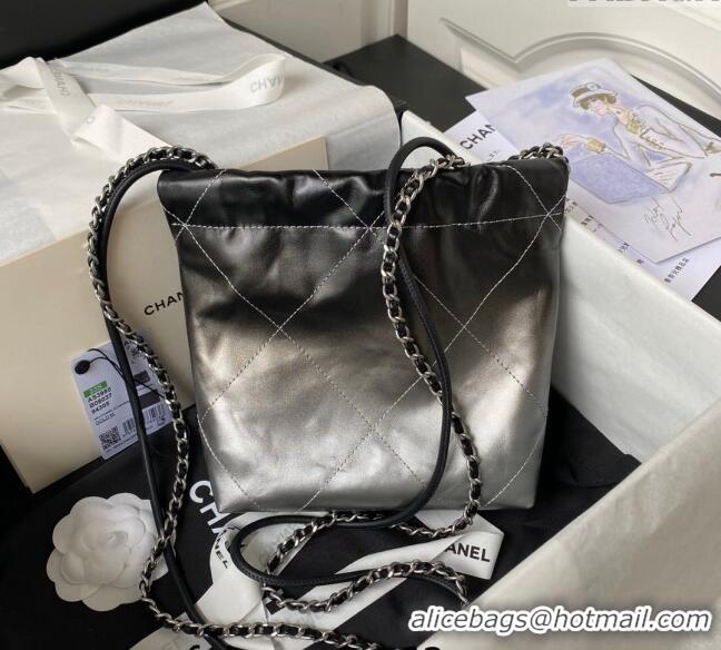 New Release Creation Chanel 22 Metallic Shaded Calfskin Mini Shopping Bag AS3980 Black/Silver 2024