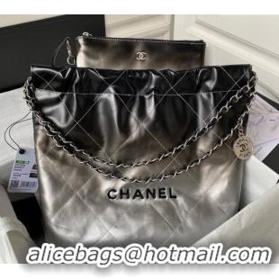 Spot Bulk Chanel 22 Metallic Shaded Calfskin Small Shopping Bag AS3260 Black/Silver 2024