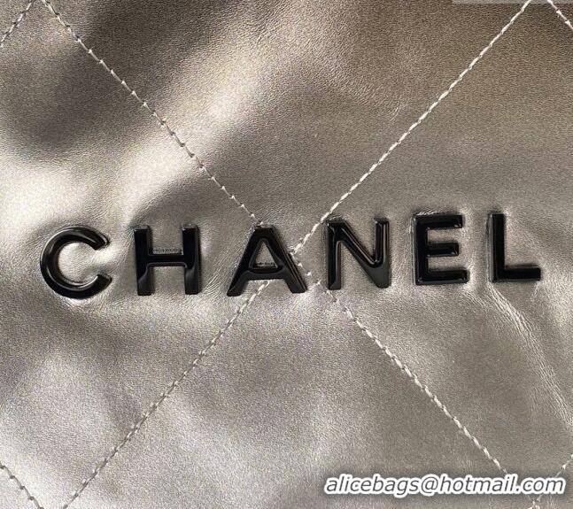 Spot Bulk Chanel 22 Metallic Shaded Calfskin Small Shopping Bag AS3260 Black/Silver 2024