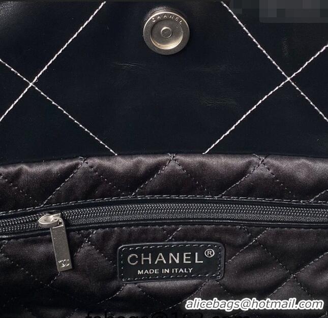 Spot Bulk Chanel 22 Metallic Shaded Calfskin Small Shopping Bag AS3260 Black/Silver 2024