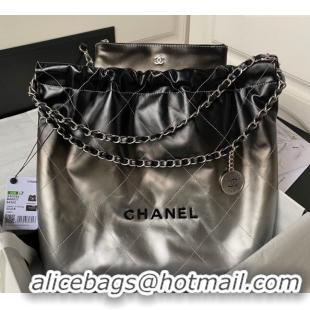 Buy Classic Chanel 22 Metallic Shaded Calfskin Shopping Bag AS3261 Black/Silver 2024