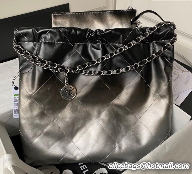 Buy Classic Chanel 22 Metallic Shaded Calfskin Shopping Bag AS3261 Black/Silver 2024