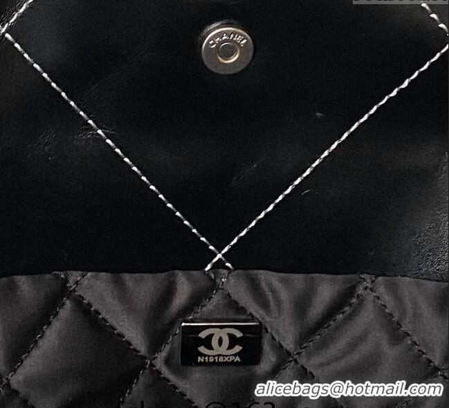 Buy Classic Chanel 22 Metallic Shaded Calfskin Shopping Bag AS3261 Black/Silver 2024