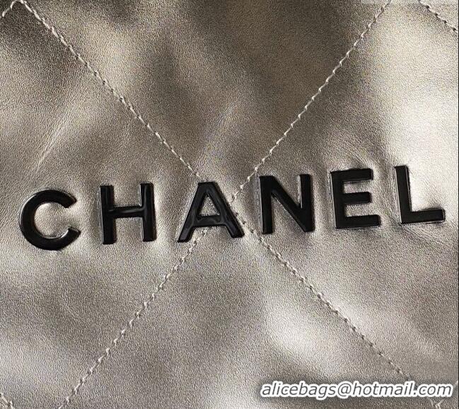 Buy Classic Chanel 22 Metallic Shaded Calfskin Shopping Bag AS3261 Black/Silver 2024