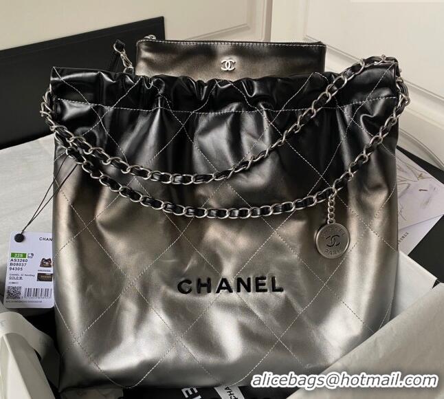 Buy Classic Chanel 22 Metallic Shaded Calfskin Shopping Bag AS3261 Black/Silver 2024