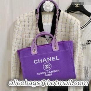 Luxurious Chanel Deauville Mixed Fibers & Calfskin Medium Shopping Bag A8012 Violet Purple 2024