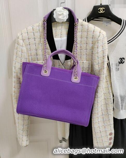 Luxurious Chanel Deauville Mixed Fibers & Calfskin Medium Shopping Bag A8012 Violet Purple 2024