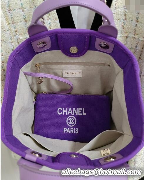 Luxurious Chanel Deauville Mixed Fibers & Calfskin Medium Shopping Bag A8012 Violet Purple 2024