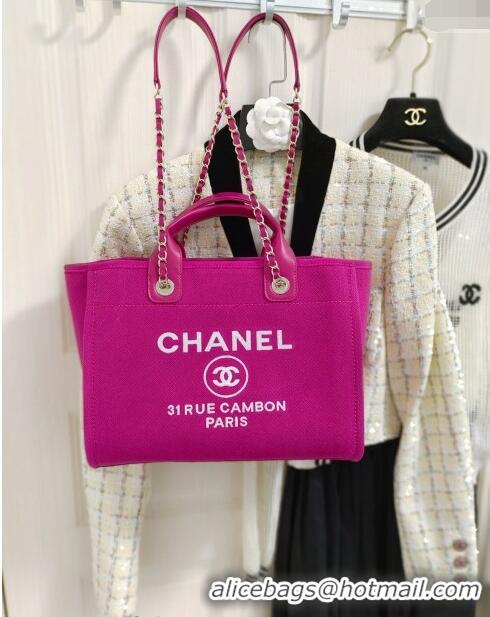 Classic Specials Chanel Deauville Mixed Fibers & Calfskin Medium Shopping Bag A8012 Fuchsia Purple 2024