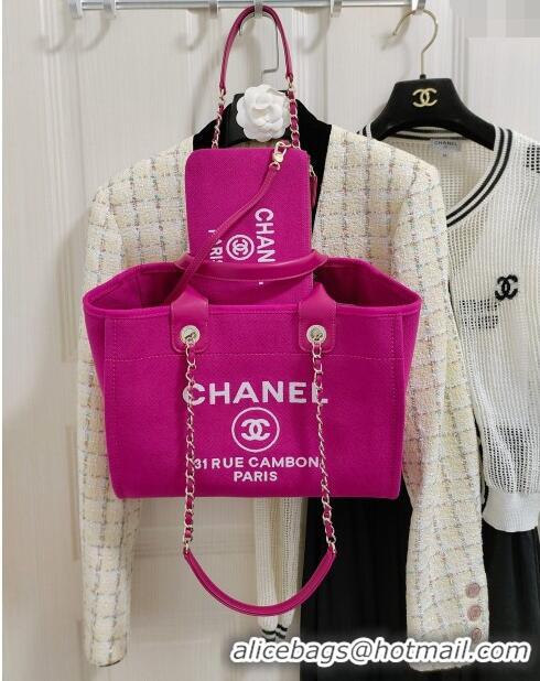 Classic Specials Chanel Deauville Mixed Fibers & Calfskin Medium Shopping Bag A8012 Fuchsia Purple 2024