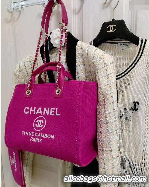 Classic Specials Chanel Deauville Mixed Fibers & Calfskin Medium Shopping Bag A8012 Fuchsia Purple 2024