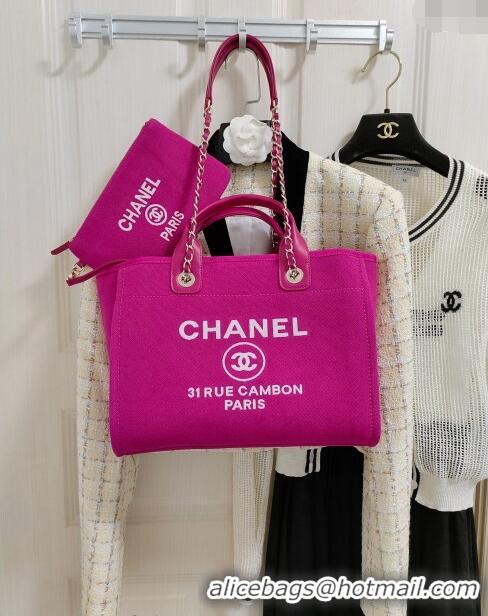 Classic Specials Chanel Deauville Mixed Fibers & Calfskin Medium Shopping Bag A8012 Fuchsia Purple 2024