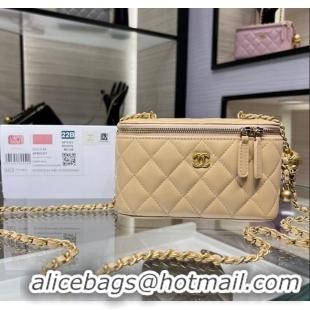 Low Cost Chanel Lambskin Clutch with Chain and Gold-Tone Ball AP2303 Beige 2024