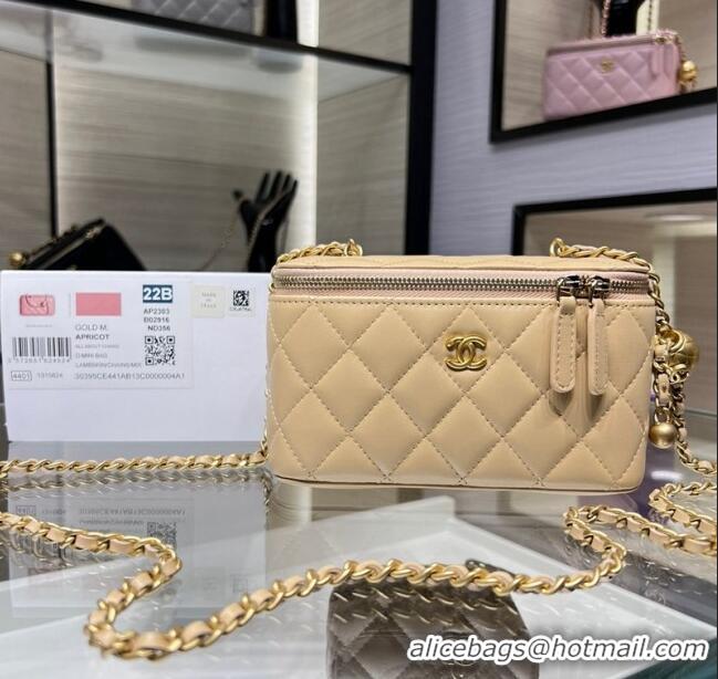 Low Cost Chanel Lambskin Clutch with Chain and Gold-Tone Ball AP2303 Beige 2024