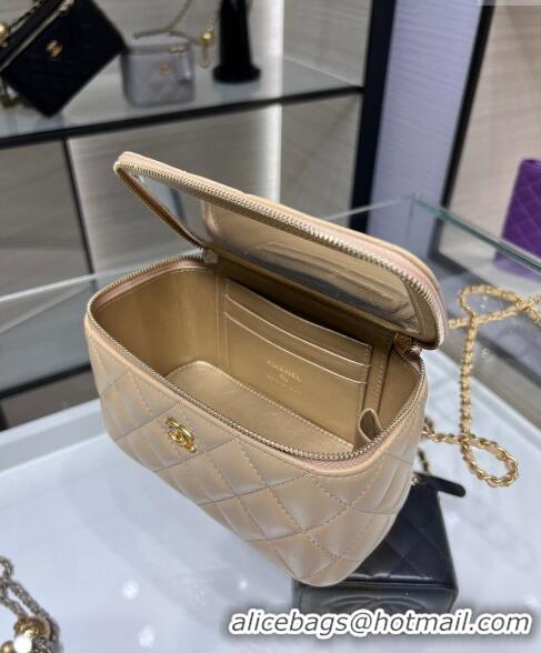 Low Cost Chanel Lambskin Clutch with Chain and Gold-Tone Ball AP2303 Beige 2024