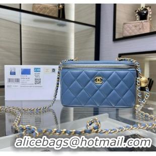 Buy Cheap Chanel Lambskin Clutch with Chain and Gold-Tone Ball AP2303 Blue 2024