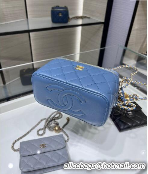 Buy Cheap Chanel Lambskin Clutch with Chain and Gold-Tone Ball AP2303 Blue 2024