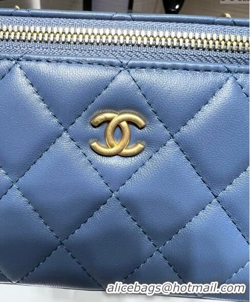 Buy Cheap Chanel Lambskin Clutch with Chain and Gold-Tone Ball AP2303 Blue 2024