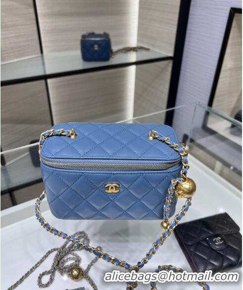 Buy Cheap Chanel Lambskin Clutch with Chain and Gold-Tone Ball AP2303 Blue 2024