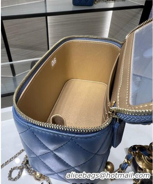 Buy Cheap Chanel Lambskin Clutch with Chain and Gold-Tone Ball AP2303 Blue 2024