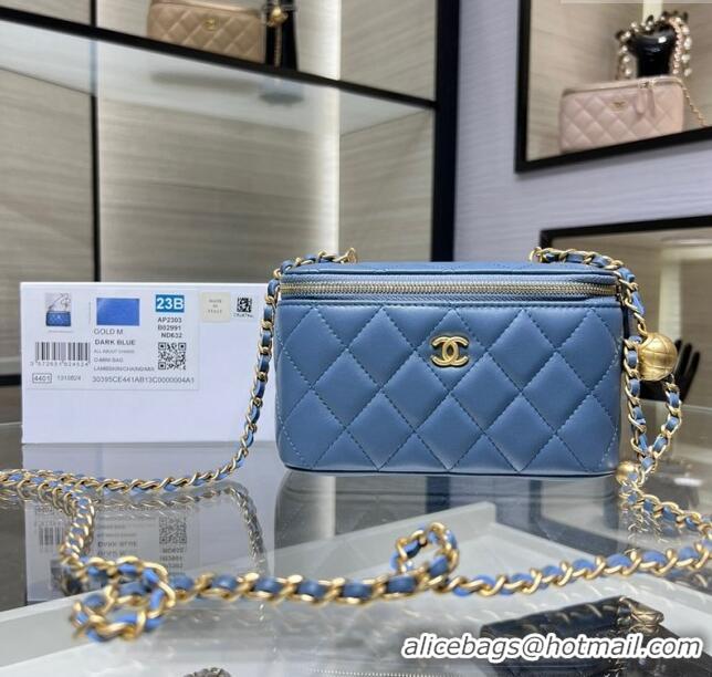 Buy Cheap Chanel Lambskin Clutch with Chain and Gold-Tone Ball AP2303 Blue 2024