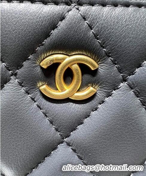 Most Popular Chanel Lambskin Clutch with Chain and Gold-Tone Ball AP2303 Dark Grey 2024