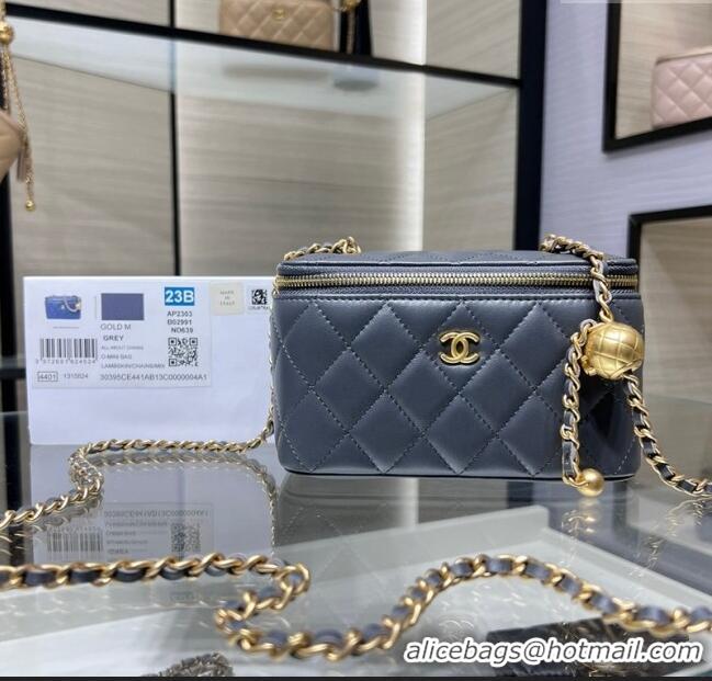 Most Popular Chanel Lambskin Clutch with Chain and Gold-Tone Ball AP2303 Dark Grey 2024